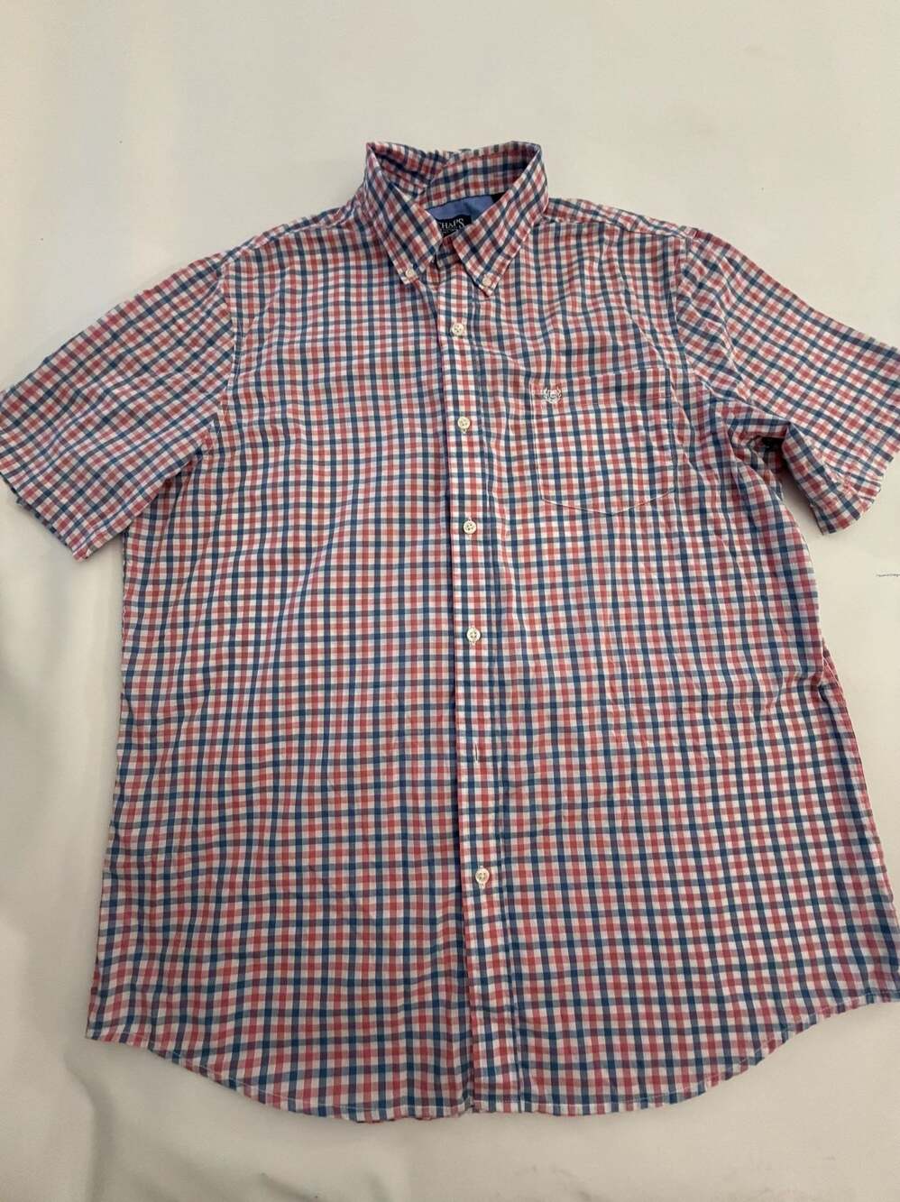 Chaps Easy Care Check Shirt XL Red Blue Plaid Short Sleeve Y2K Preppy